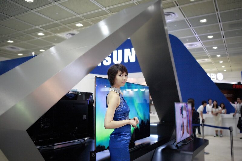 Woman at Samsung electronics display