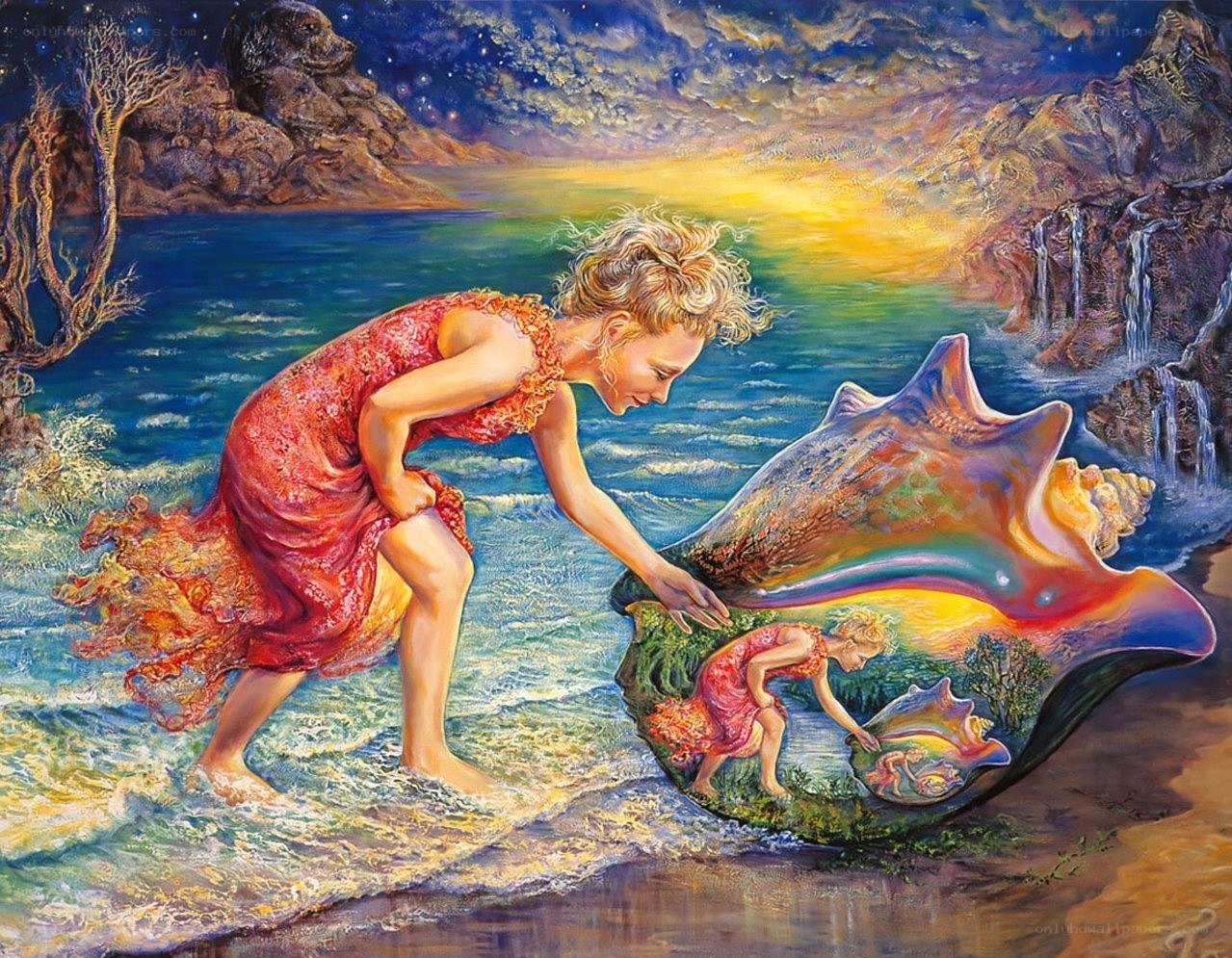 woman at seashell on beach