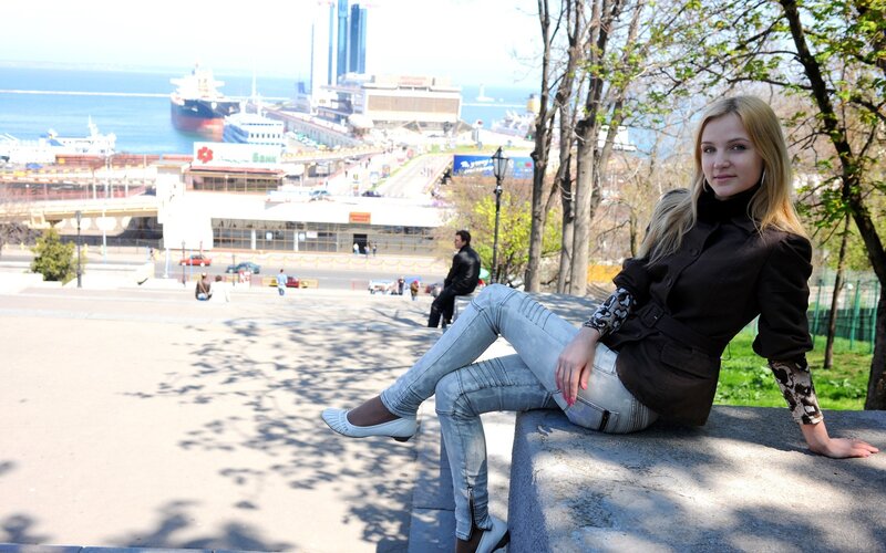 Woman at seaside park