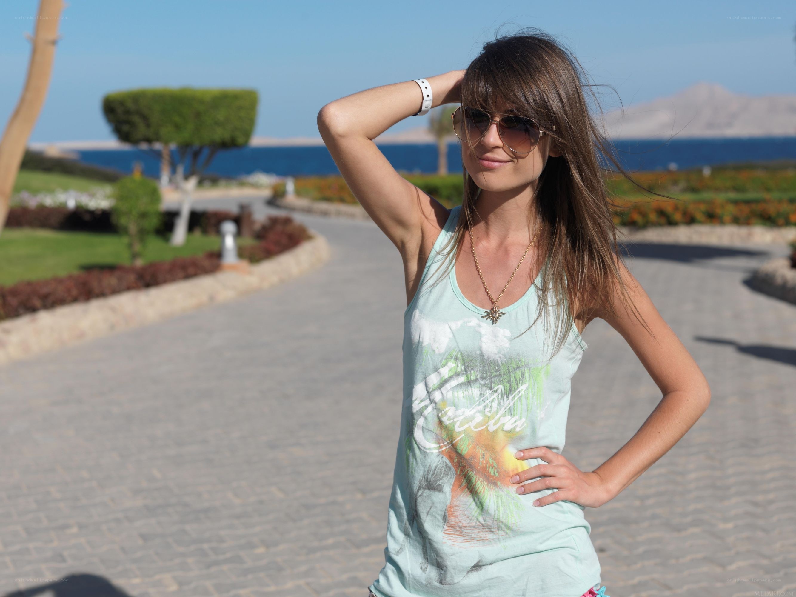 Woman at seaside resort