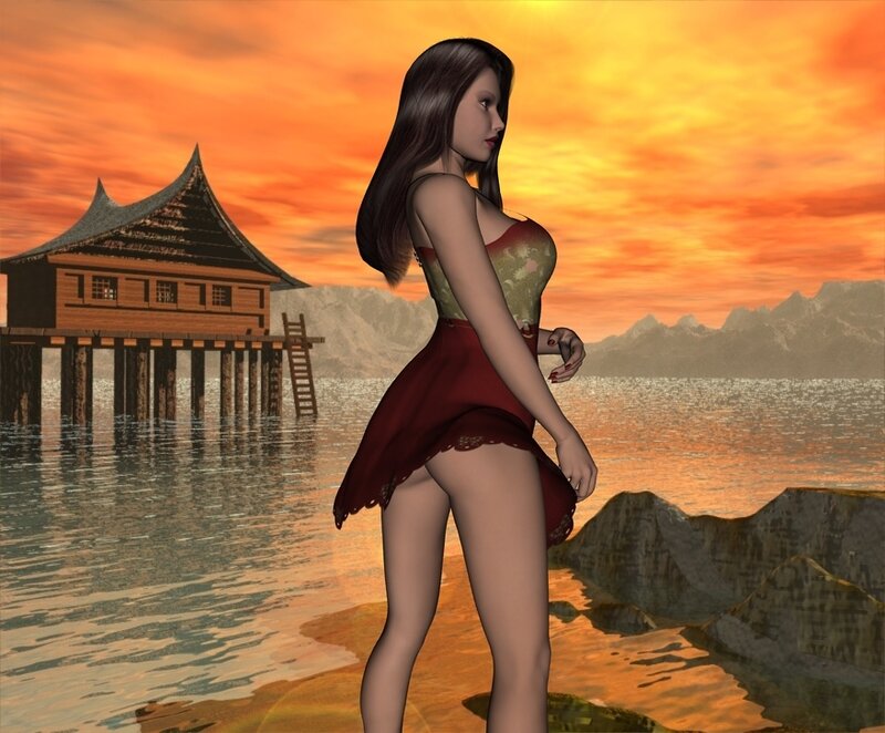 woman at sunset by the pier