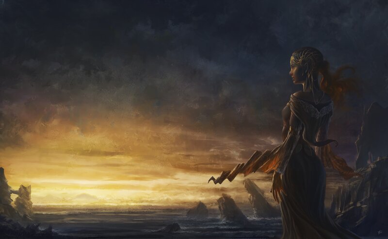 woman at sunset by the sea