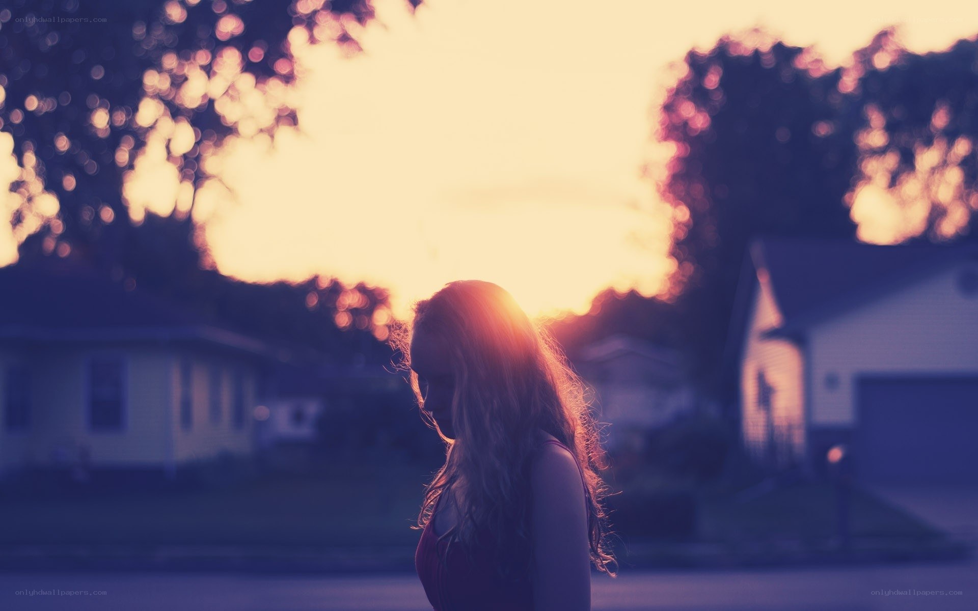 woman at sunset in neighborhood