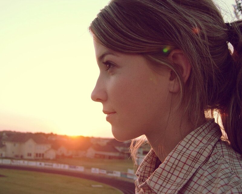 woman at sunset in profile