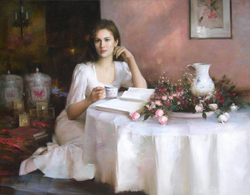 Woman at Table with Flowers