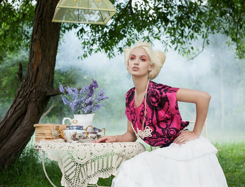 Woman at Tea Table — Pink