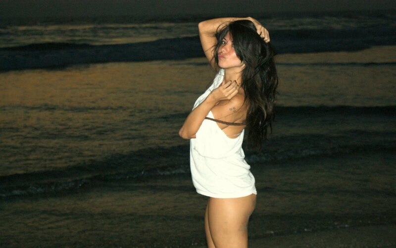 woman at the beach at night