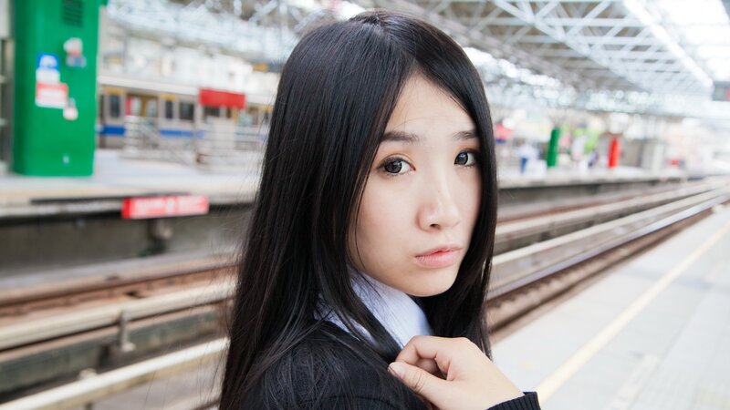 woman at train station