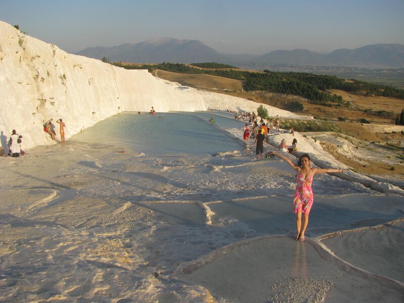 Woman at travertine pools