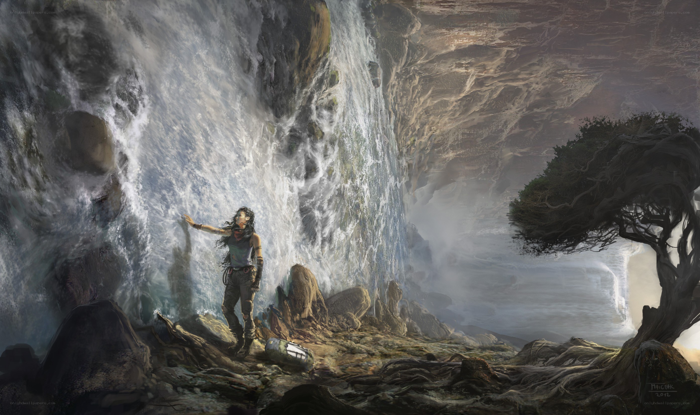 Woman at waterfall cave