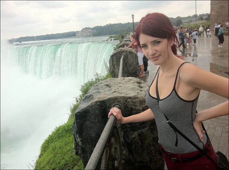 Woman at Waterfall — Green, Outdoor