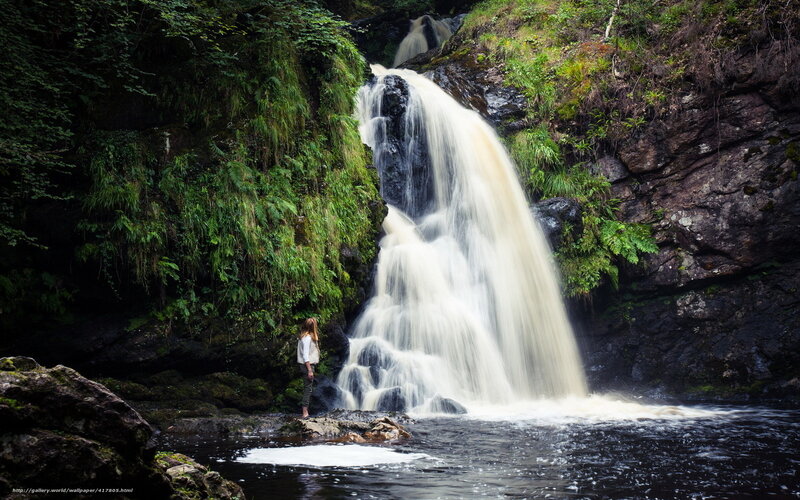 Woman at Waterfall — Green, Serene, Afternoon, Photograph