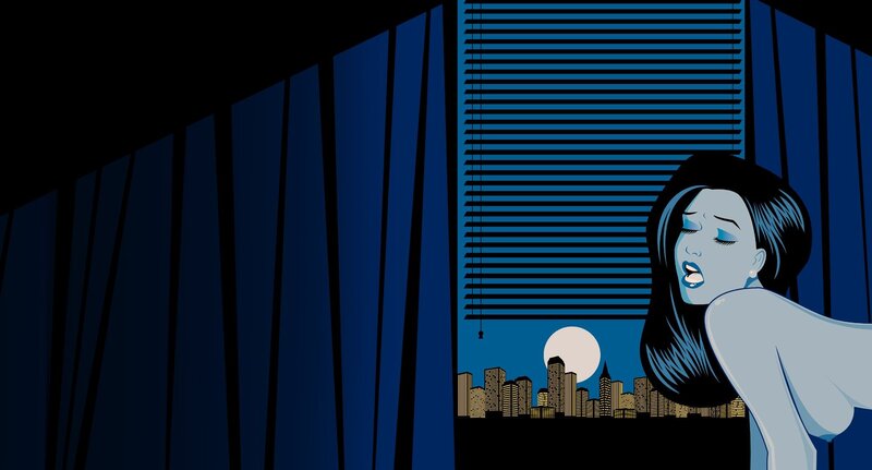 woman at window at night