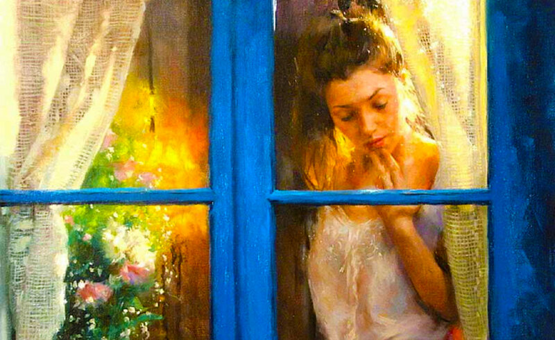 Woman at Window — Blue, Dramatic, Sunset