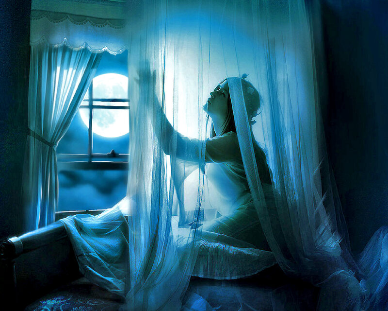 Woman at Window — Blue, Dreamy