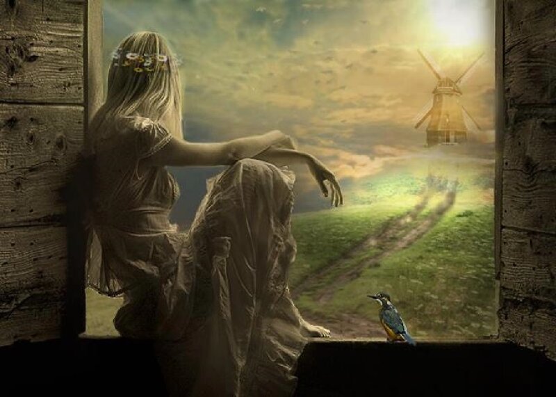 Woman at Window — Green, Serene