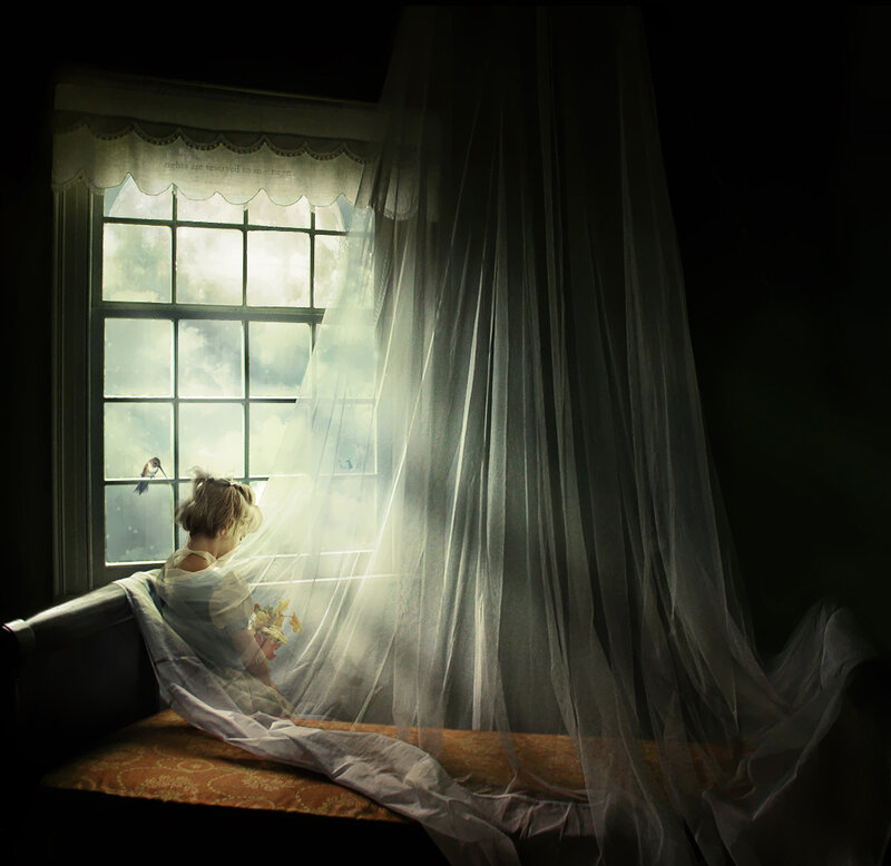 Woman at Window — White, Dramatic