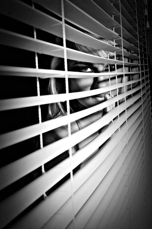 Woman Behind Blinds — Black