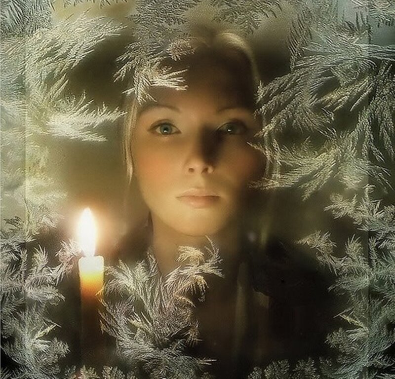 Woman Behind Frosty Window