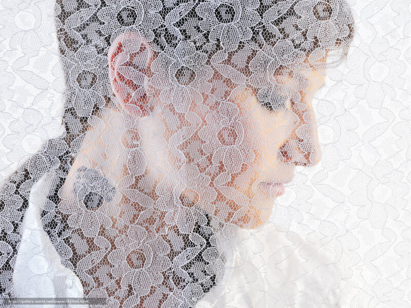 woman behind lace curtain