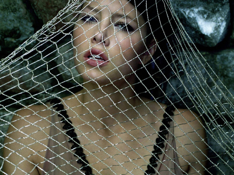 Woman Behind Net — Gray, Dramatic, Photograph