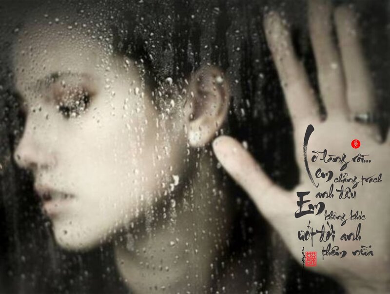 Woman Behind Rain-covered Glass — Black, Melancholic, Photograph