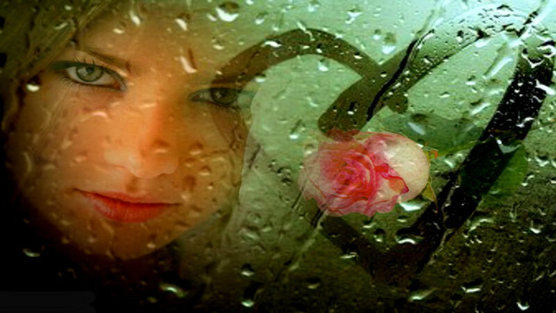 Woman Behind Rain-streaked Glass — Green