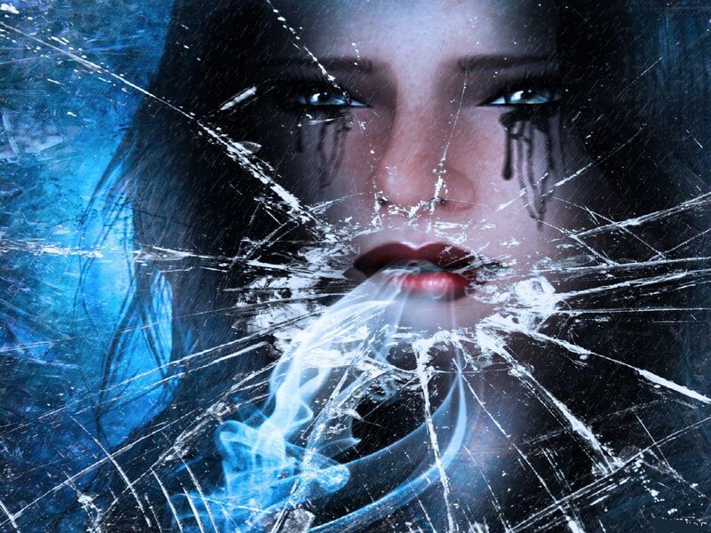 woman behind shattered glass