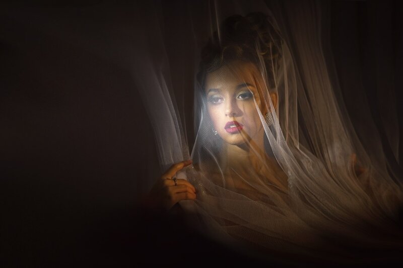 Woman Behind Veil — White