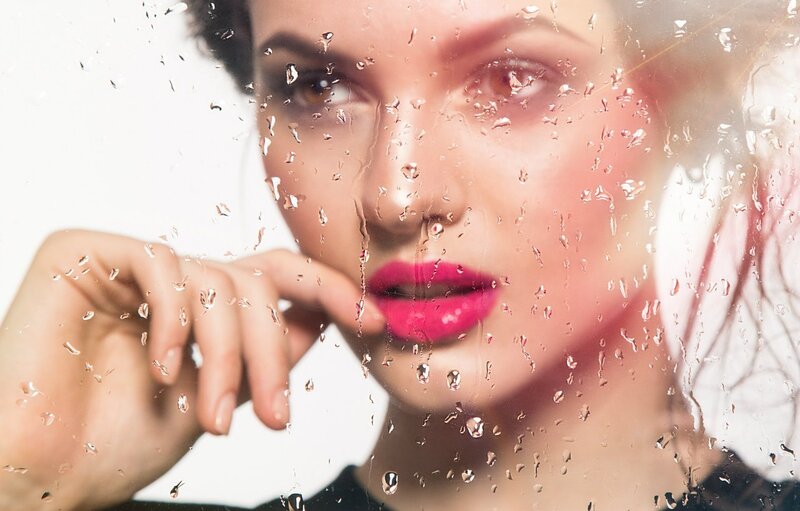 Woman Behind Wet Glass — Pink
