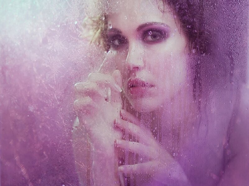 Woman Behind Wet Glass — Purple