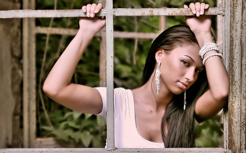 Woman Behind Window Bars — White