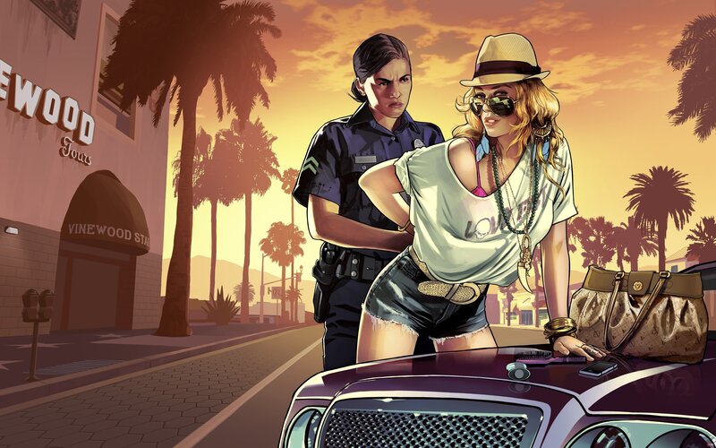 Woman Being Arrested — Orange, Dramatic, Sunset, Digital Art, Police Officer
