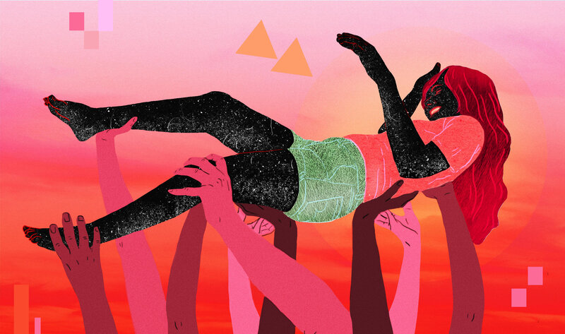 Woman Being Lifted by Hands
