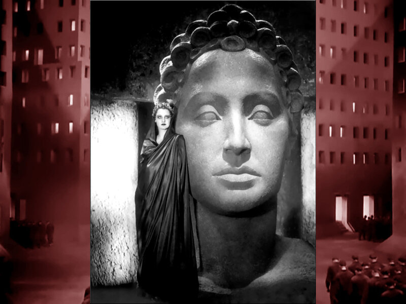 Woman Beside Statue Head