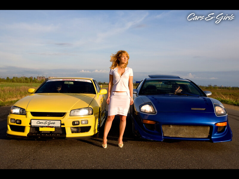Woman Between Two Cars — Yellow, Dramatic
