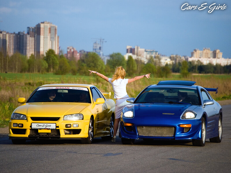 Woman Between Two Cars — Yellow