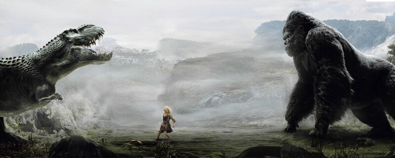 Woman Between Two Giants — Gray, Dramatic, 3d Render