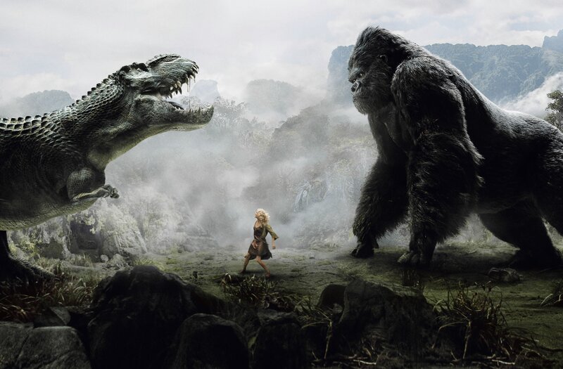 Woman Between Two Giants — Gray, Dramatic, Digital Art