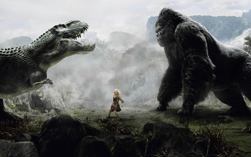 Woman Between Two Monsters — Gray
