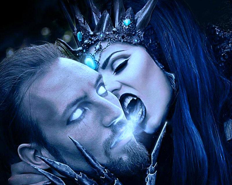 Woman Biting Man's Neck — Blue, Dramatic