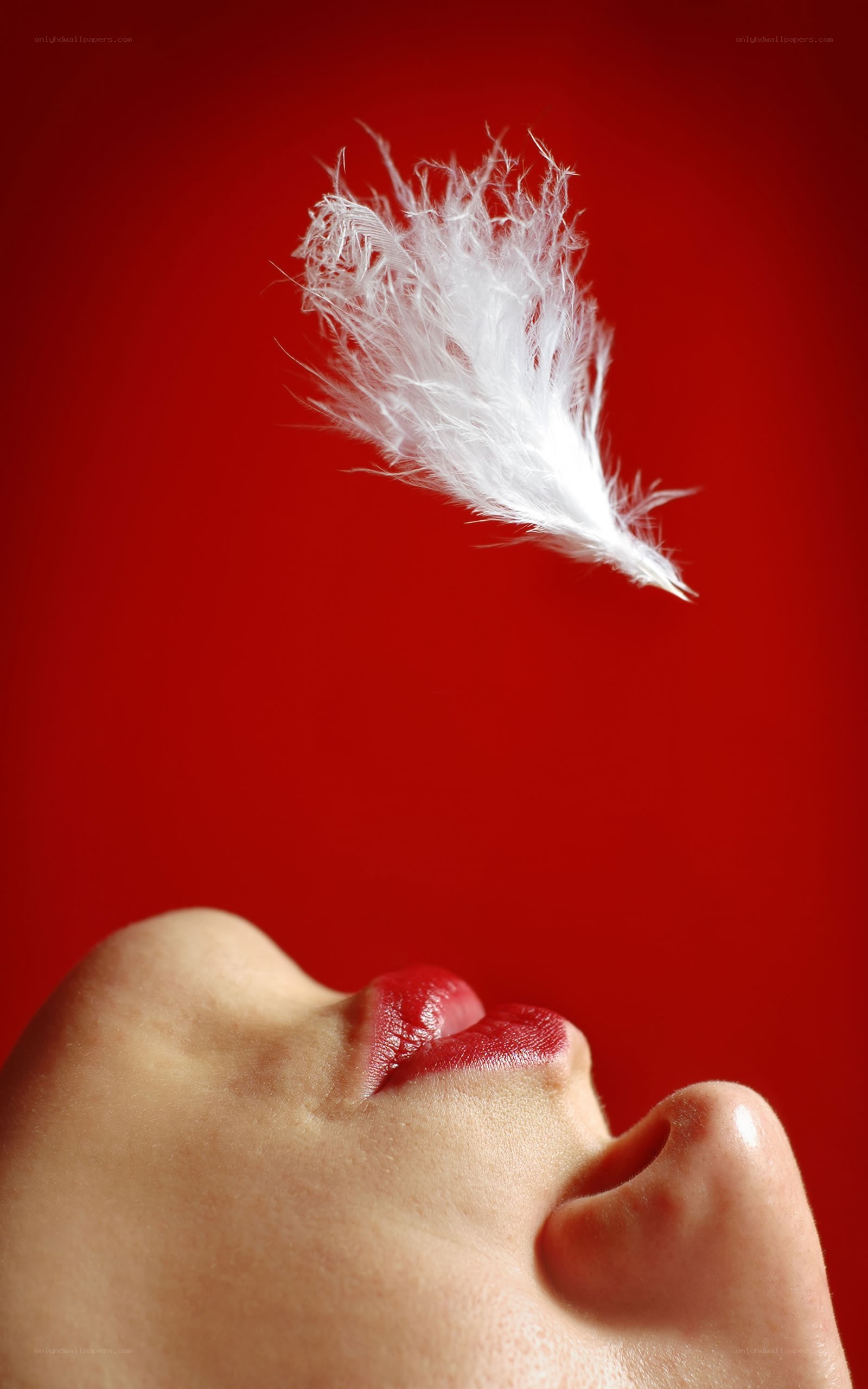 woman blowing a feather