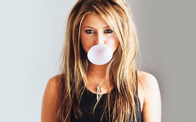 Woman Blowing Bubble Gum — Blonde, Neutral