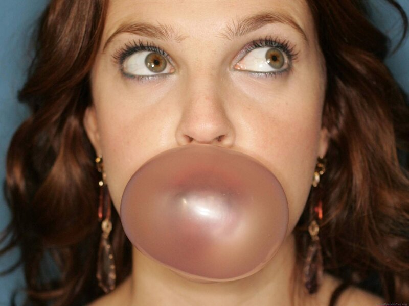 Woman Blowing Bubble Gum — Brown, Playful, Photograph, Bubble Gum