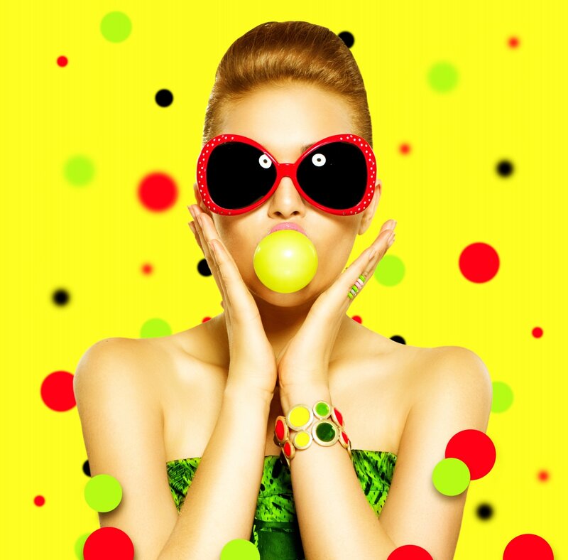Woman Blowing Bubble Gum — Yellow