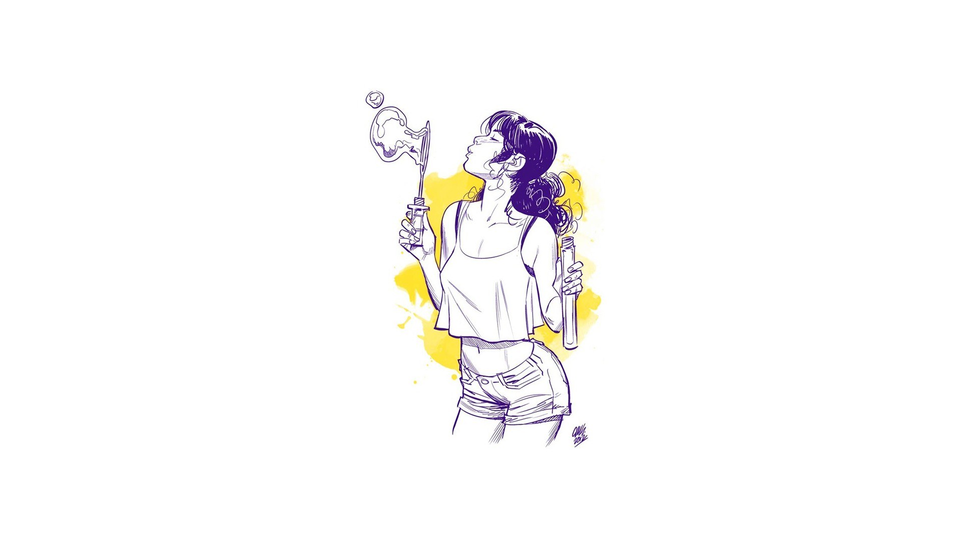 woman blowing bubbles