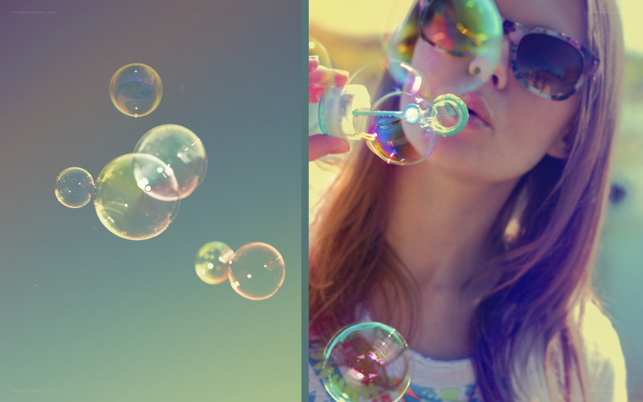 woman blowing bubbles