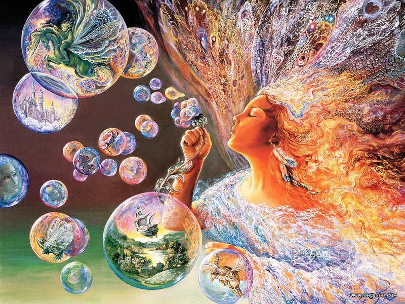 Woman Blowing Bubbles — Orange, Dreamy, Digital Art