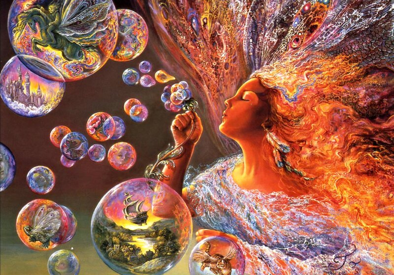 Woman Blowing Bubbles — Orange, Dreamy, Sunset, Digital Art