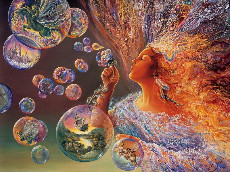 Woman Blowing Bubbles — Orange, Dreamy
